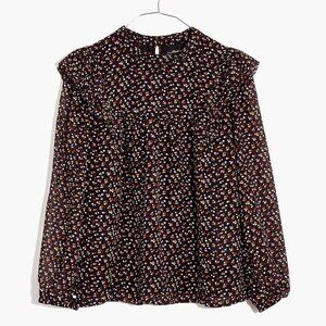 Madewell Georgette Mockneck Ruffle-Yoke Puff-Sleeve Top